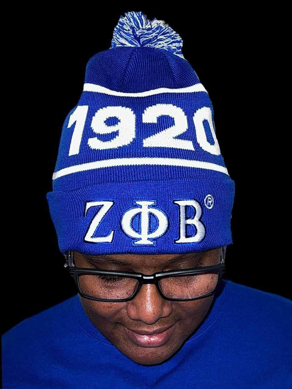 Zeta‎ Phi Beta Beanie Black Women design with Blue and Silver Logo Zeta Phi Beta Z-Phi-B 1920 Blue and White Beanie by Big Boy  main image 2