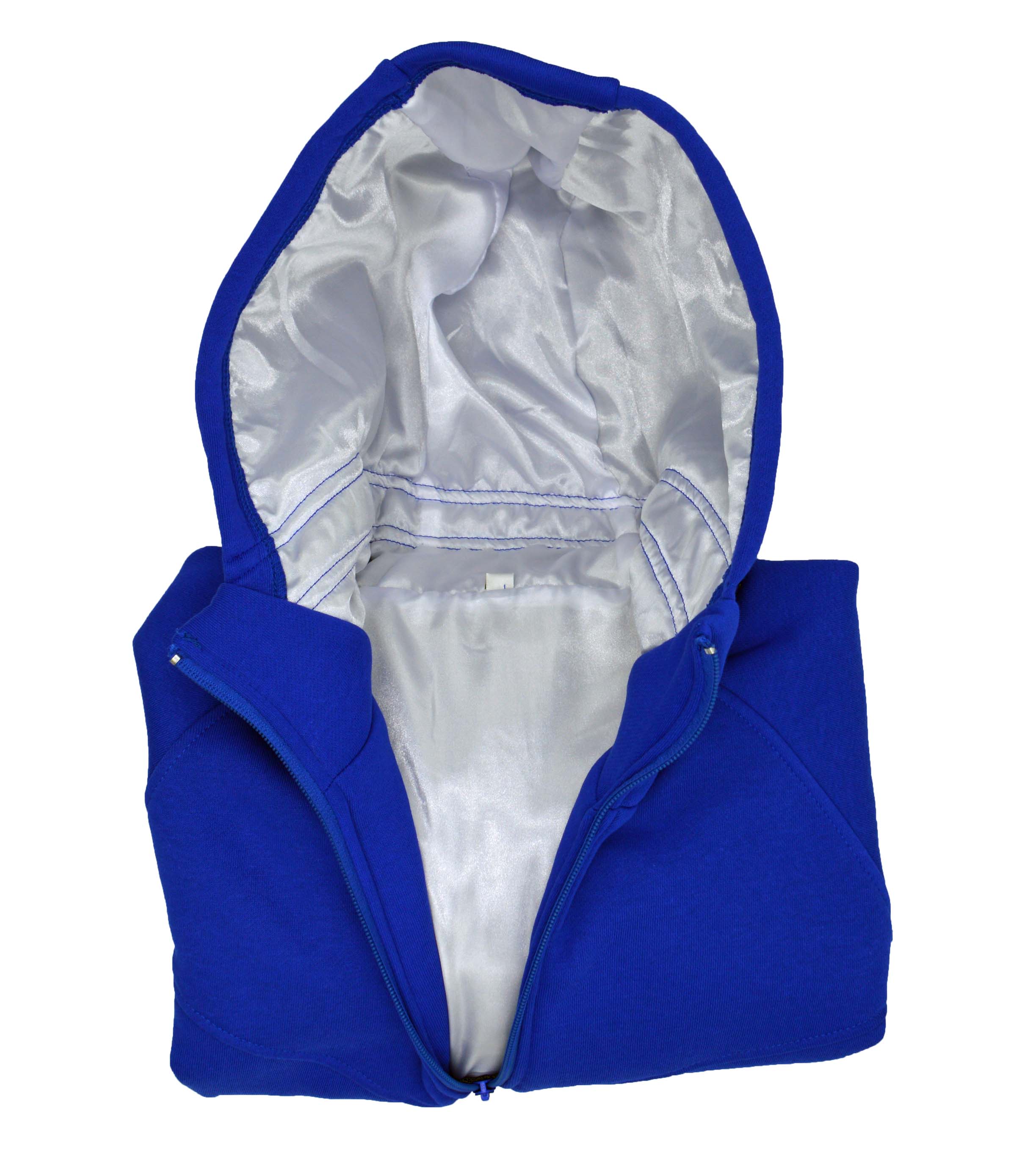 Women’s Satin Lined Hoodie (Royal Blue and Pure White Satin)